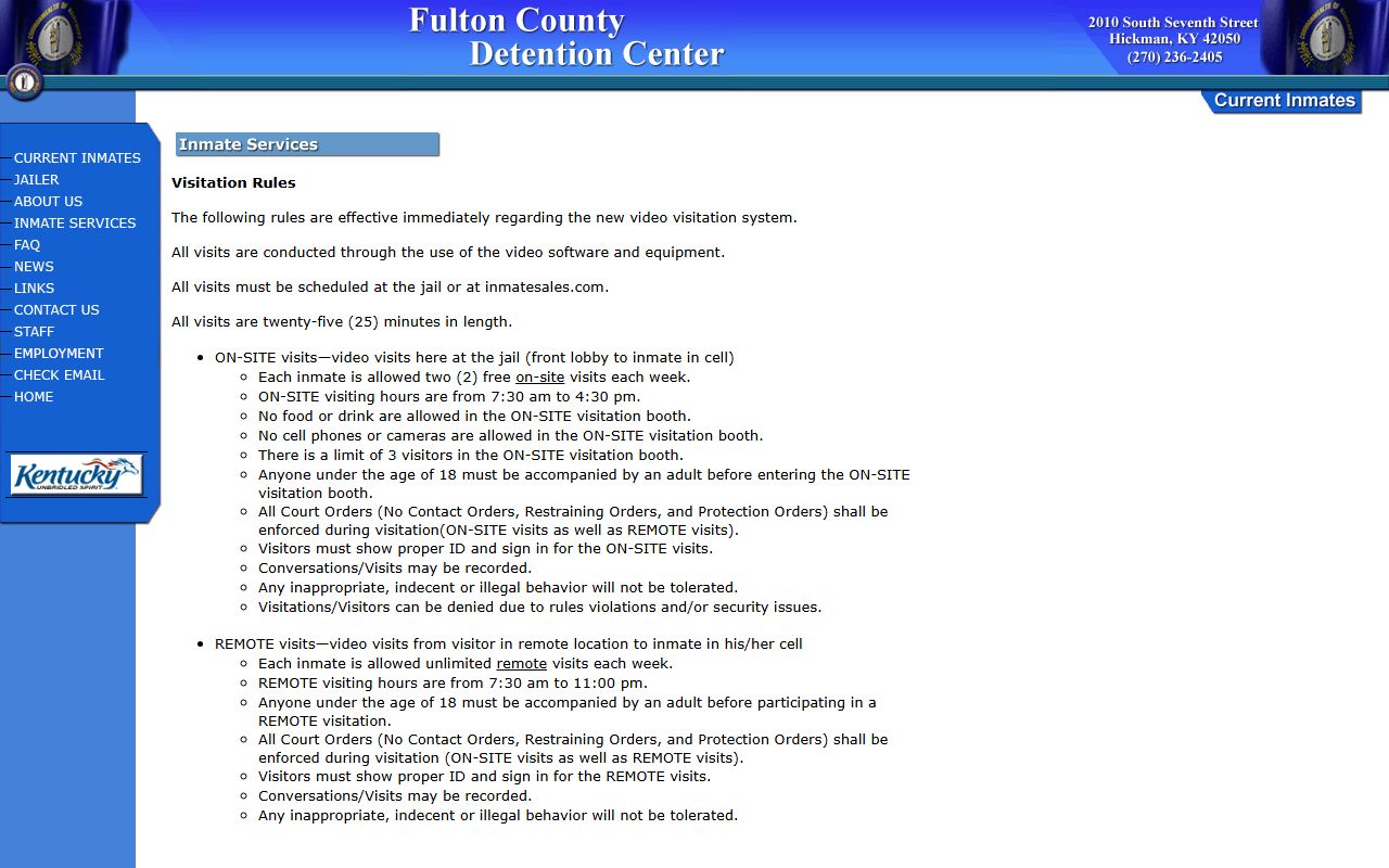 Fulton County Detention Center visitation and mail rules for inmates