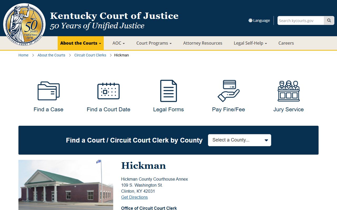 Hickman County court clerk page for court records after jail arrest